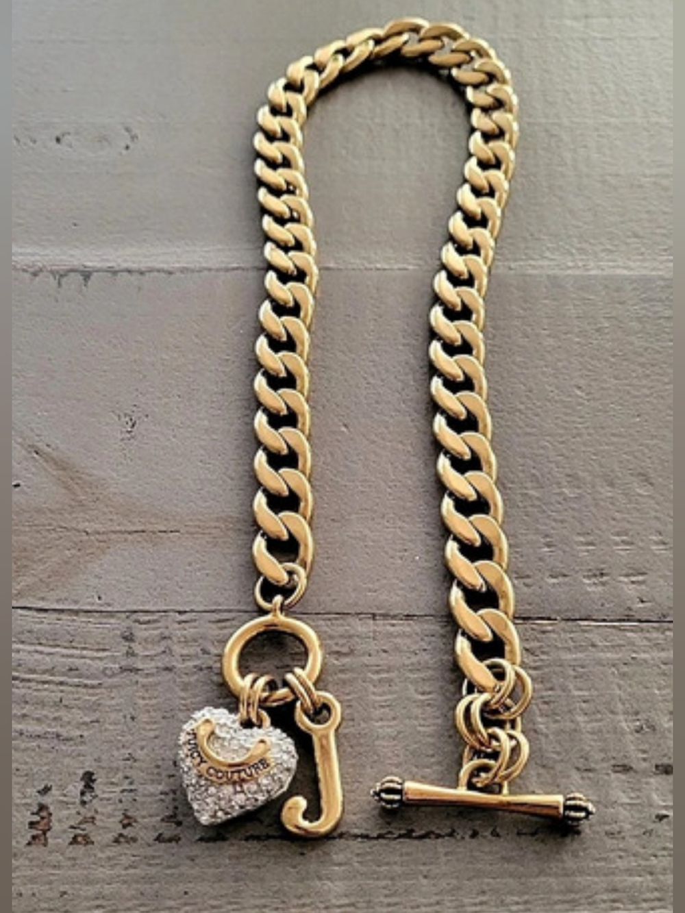 Juicy Couture Gold-Tone Heart and Logo Toggle Charm Necklace